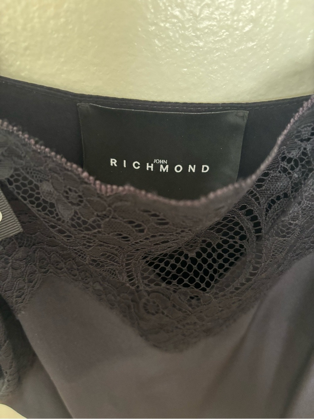 John Richmond Black 100% silk Lace-Trim Cami Top with Branded Straps - Picture 5 of 8